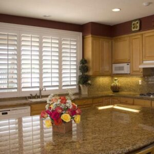 Stylish & practical. Shutters are easy to clean & maintain in the kitchen.