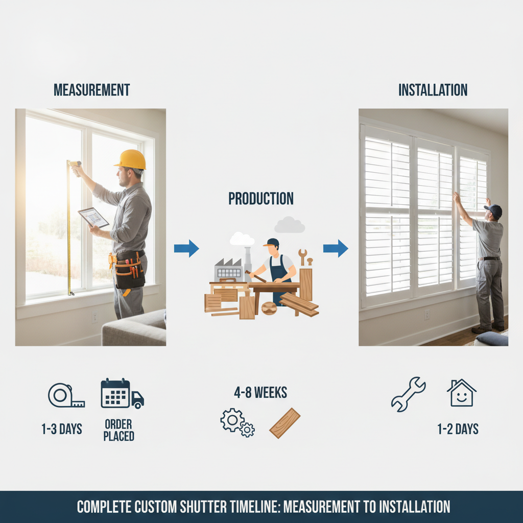 Professional illustration of Complete Custom Shutter Timeline: Measurement to Installation
